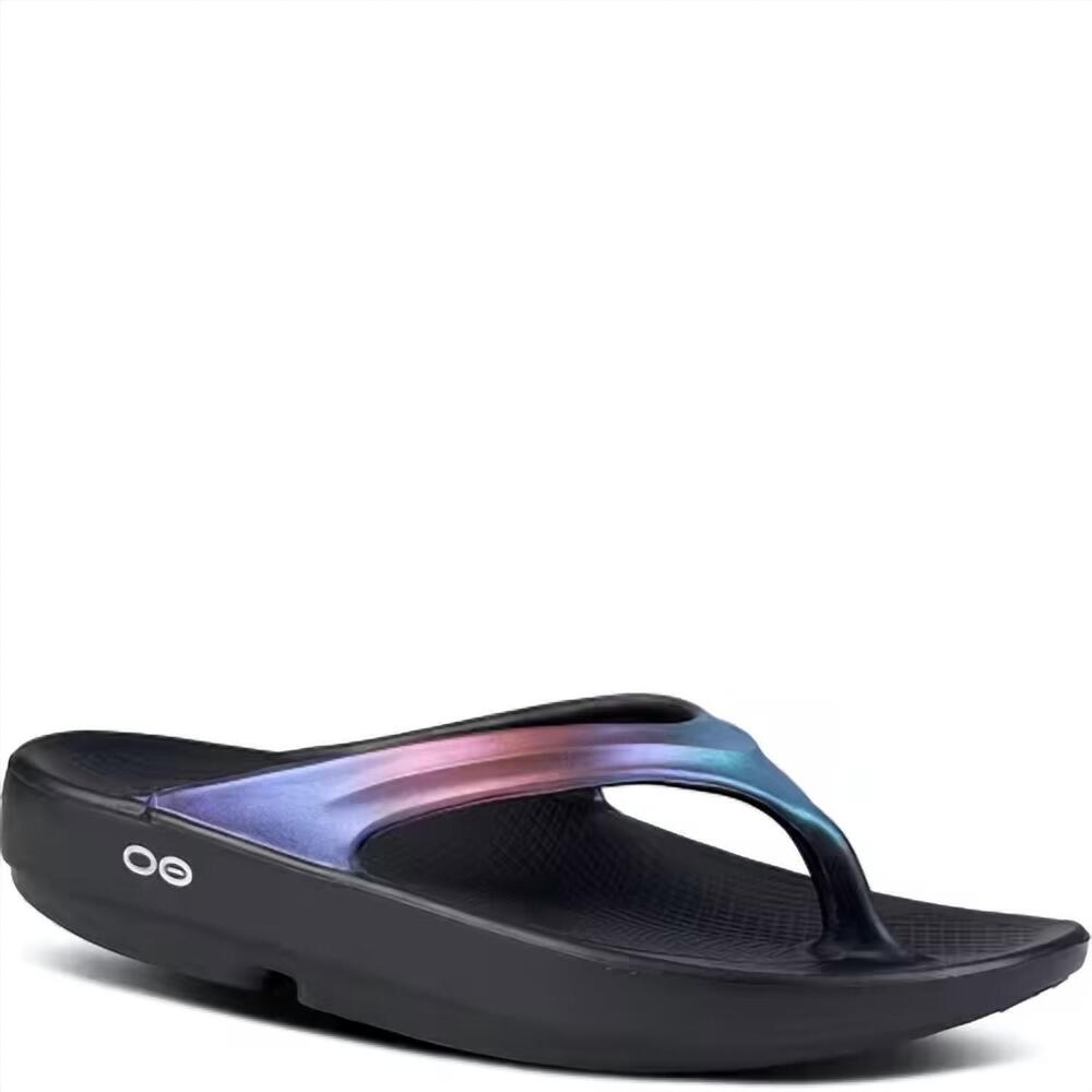 NEW OOFOS women's oolala luxe thong slippers in midnight spectre